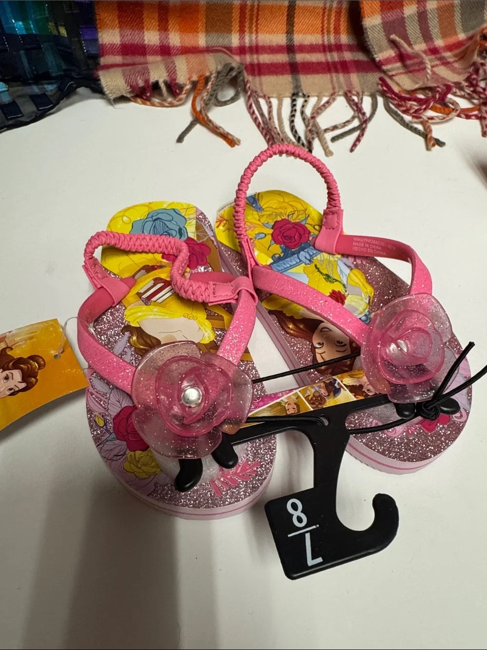 Girls Pink Floral Glitter Flip Flop Sandals